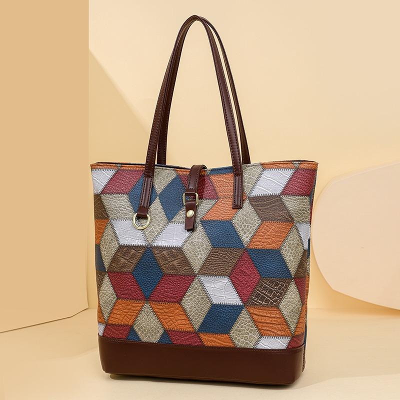 New fashionable contrasting color splicing women's bag large-capacity mother and child bag shoulder handbag