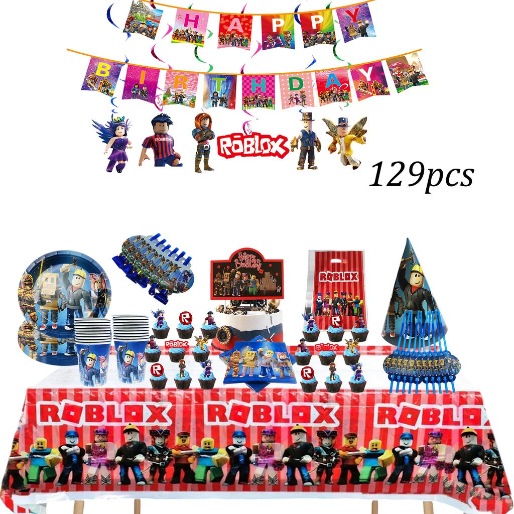 Roblox Birth Date Celebration Decorations Supplie Party Celebration Disposable banner pennant Tablecloth Cup Board paper Infant Shower collection