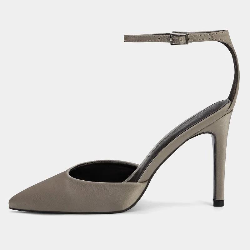 Elegant Satin Pointed-Toe High Heels for Women Fashion Ankle-Strap Buckle Thin Heel Band Designer Shoes Sexy Evening Dress Shoes