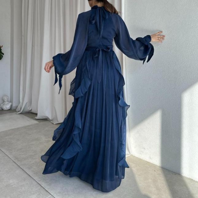 2026 Europäisches & Amerikanisches Damen-Neues Mode-Satin-Langarmkleid - Sexy Hüftbetontes Rundhals-Design