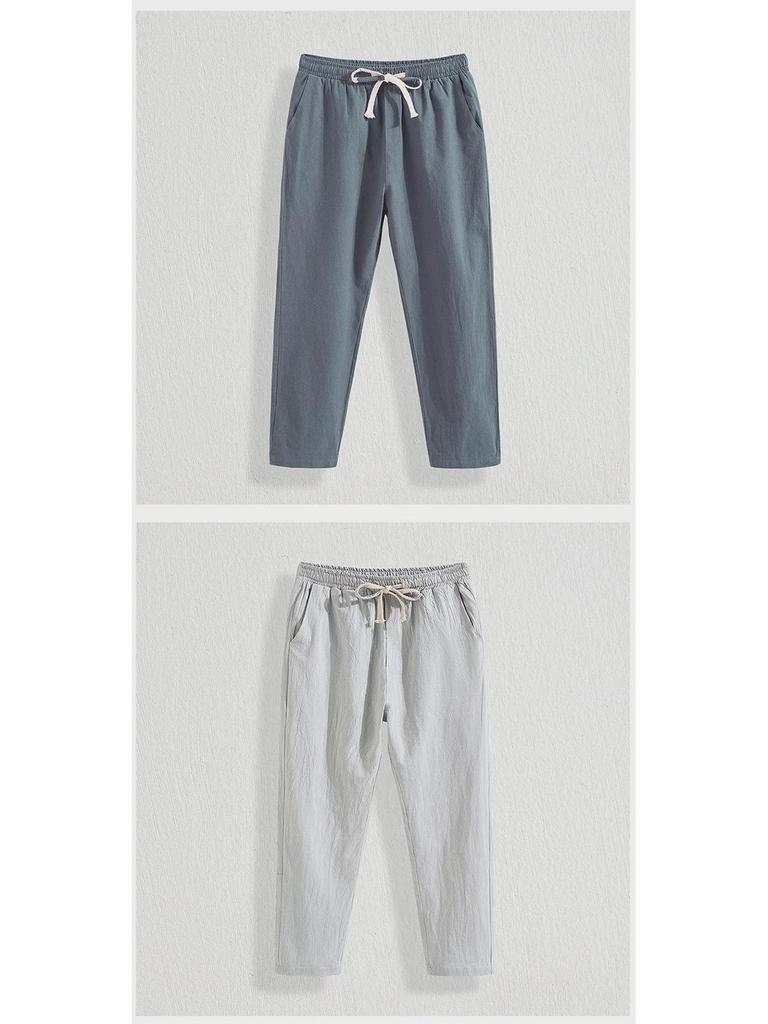 Lässige Herrenhose aus Baumwolle und Leinen mit lockerer Passform und neun Punkten – Sommerhose mit geradem Bein in Übergröße