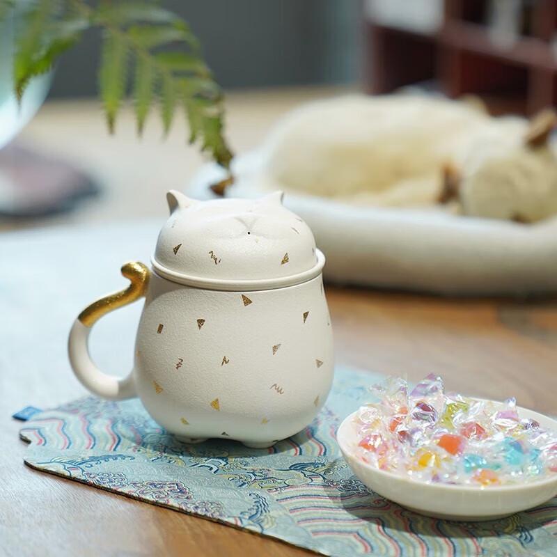 Edenus Lucky Cat Ceramic Tea Cup with Lid