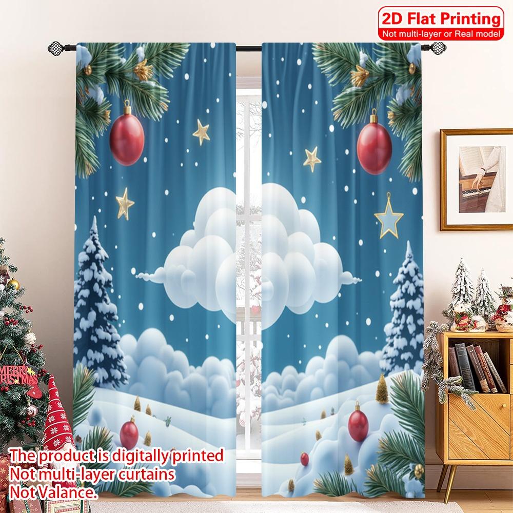 

2pcs 2D flat printing Merry Christmas Popular Window Curtains Winter Snow Christmas Ornaments Polyester Without Electricity 52.50×116.00 CM 2pcs