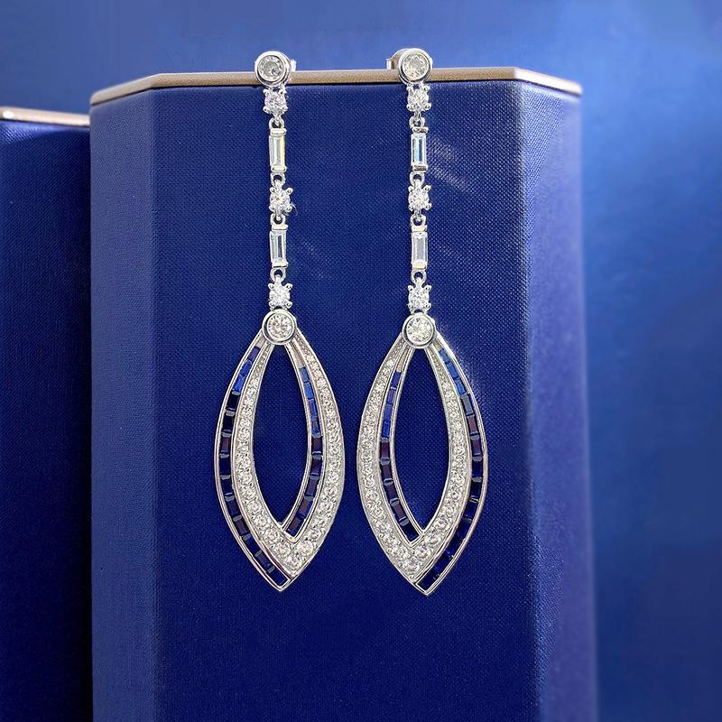 

Храм Луоси 2023 Европейские и американские модные серьги с кисточками и синими цветовыми блоками 925 Silver синий