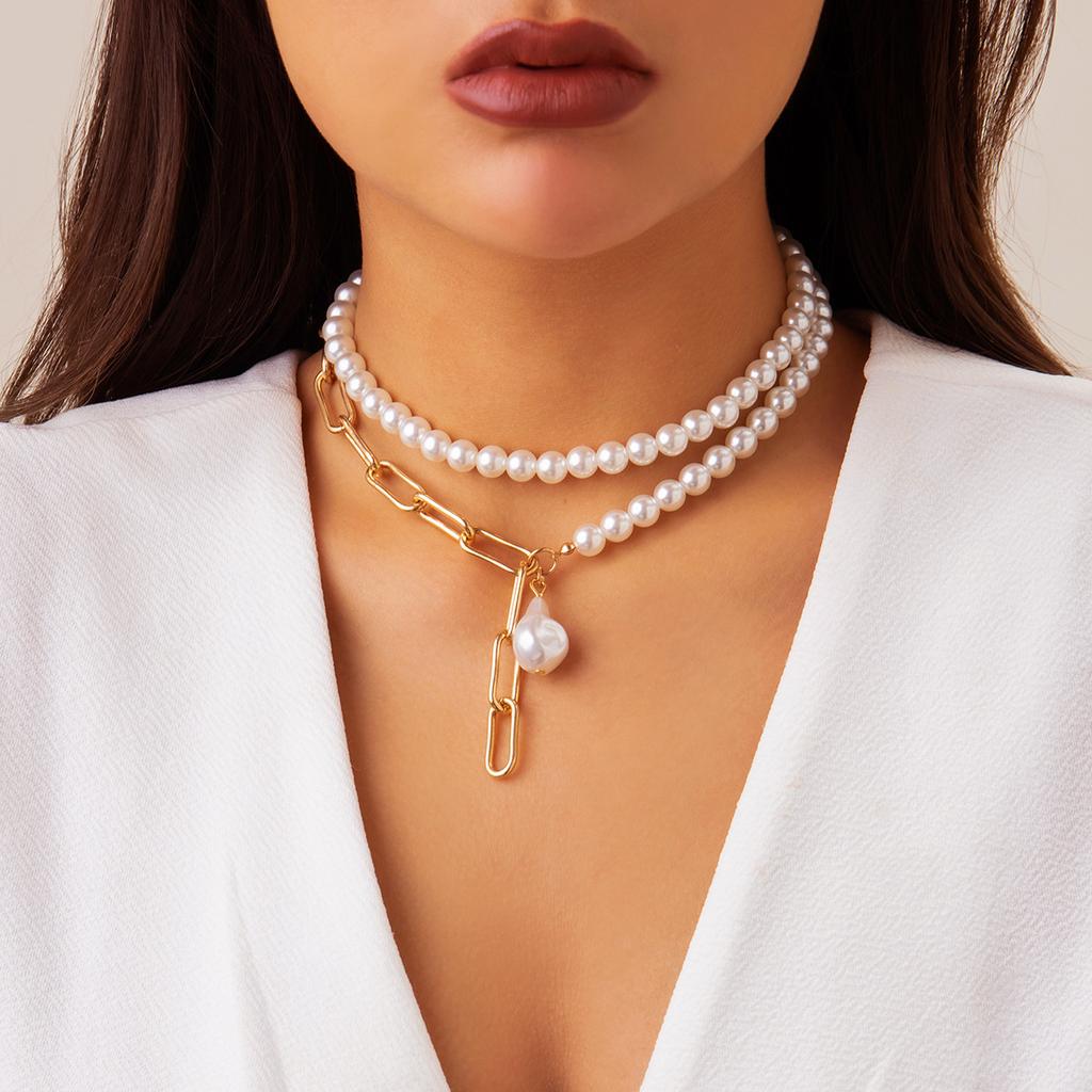 Temperament Baroque Special-Shaped Pearl Necklace, Creative Irregular Chain Collarbone Necklace For Women