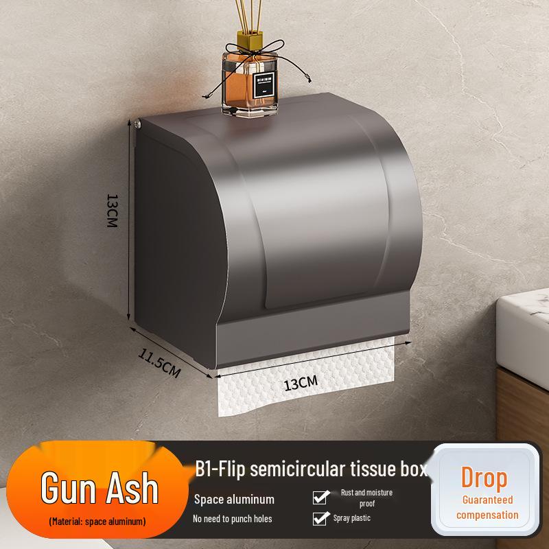 Punch-Free Wall-Mounted Gun Gray Tissue Box and Towel Holder