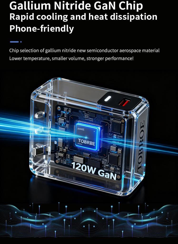 Fast Charging GaN Charger with Retractable Cable for Apple, iPad, Huawei, Xiaomi, and Android.