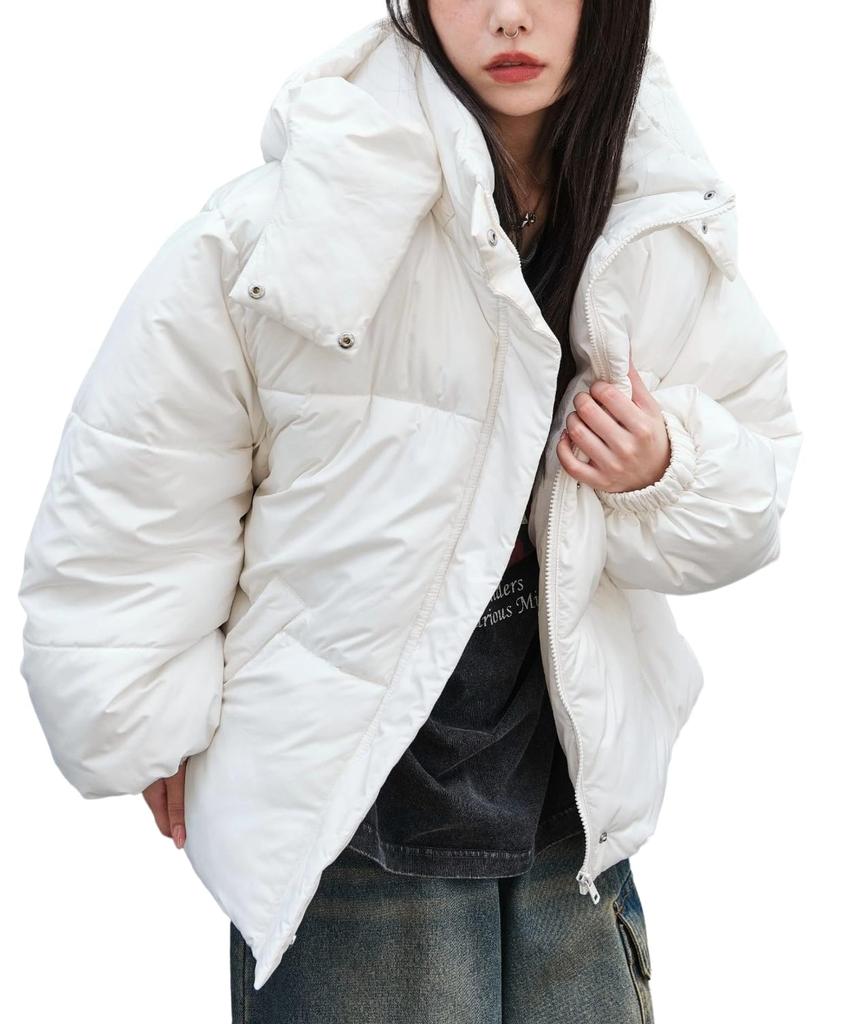 WEGO Hooded Puffer Winter Korean Size 2-Way Jacket, Outerwear, Jacket, Padded, Style, Fall/Winter, Gift, Women's, S, White/Ivory
