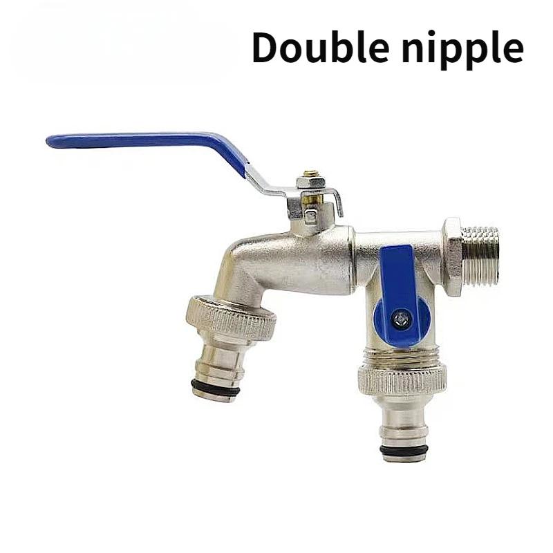 Horticultural Irrigation Dual Handle Dual Control Faucet Zinc Alloy Water Nozzle One Inlet and Two Outlets Double Nipple Faucet