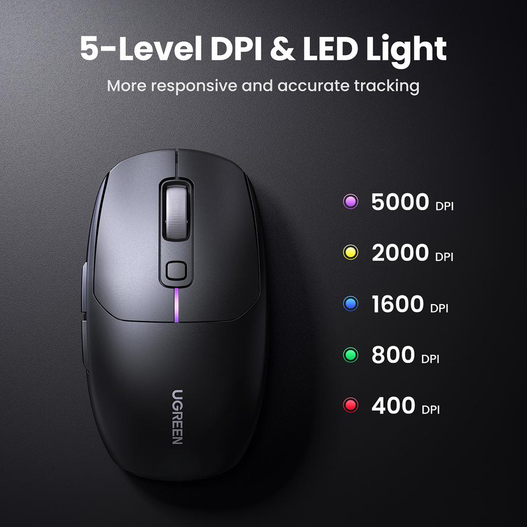 Ugreen Black Dual Connectivity Wireless Mouse MU103 with Bluetooth 5.0 & 2.4GHz Compatibility