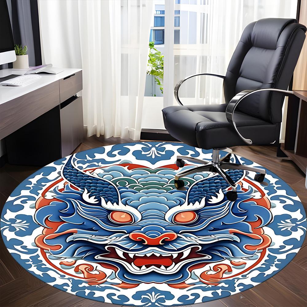 1pc Dragon Mask Office Round Area Rug, Indoor Mat Suitable For Office, Under Office Chairs Bedroom Living Room Home Decor, Room Deco