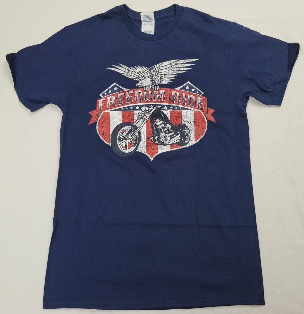 Freedom Ride American Eagle Motorcycle Mens T-Shirt (Navy) Unisex T-Shirt XXL