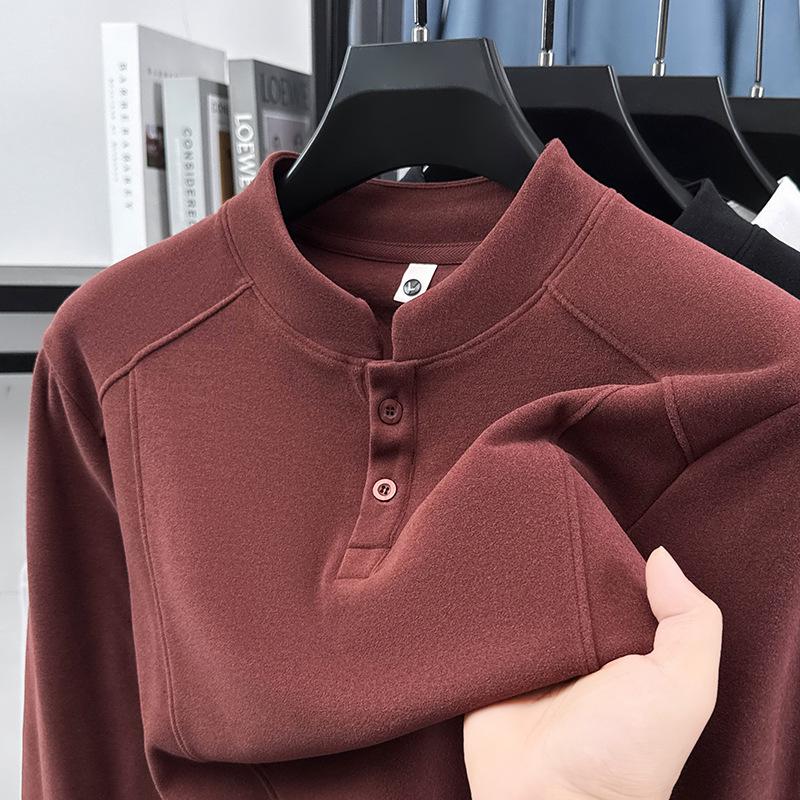 Chinesischer Stil Zwei-Knopf Fleece Stehkragen Langarm Herren Hoodie - Herbst/Winter Dick Warm Lässig Oberteil