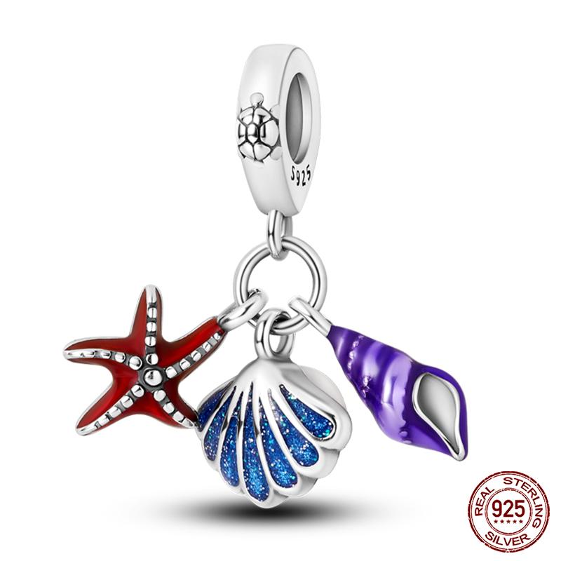 New Copper Ocean Series Mermaids Shell Charms Beads Fit Qikaola Original Bracelets Fine Birthday Diy Jewelry