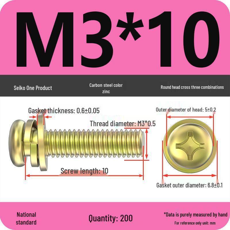 Nickel-Plated Phillips Pan Head Screw with Washer, M2-M6 Thread