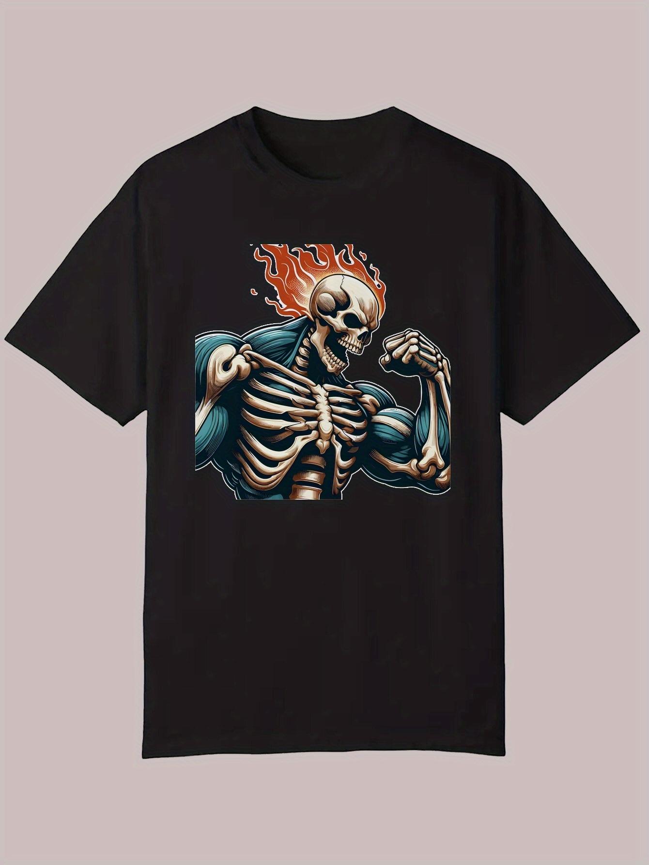 Graphic T-shirt - Bold Skeleton Design with Flame Accents XXXXL