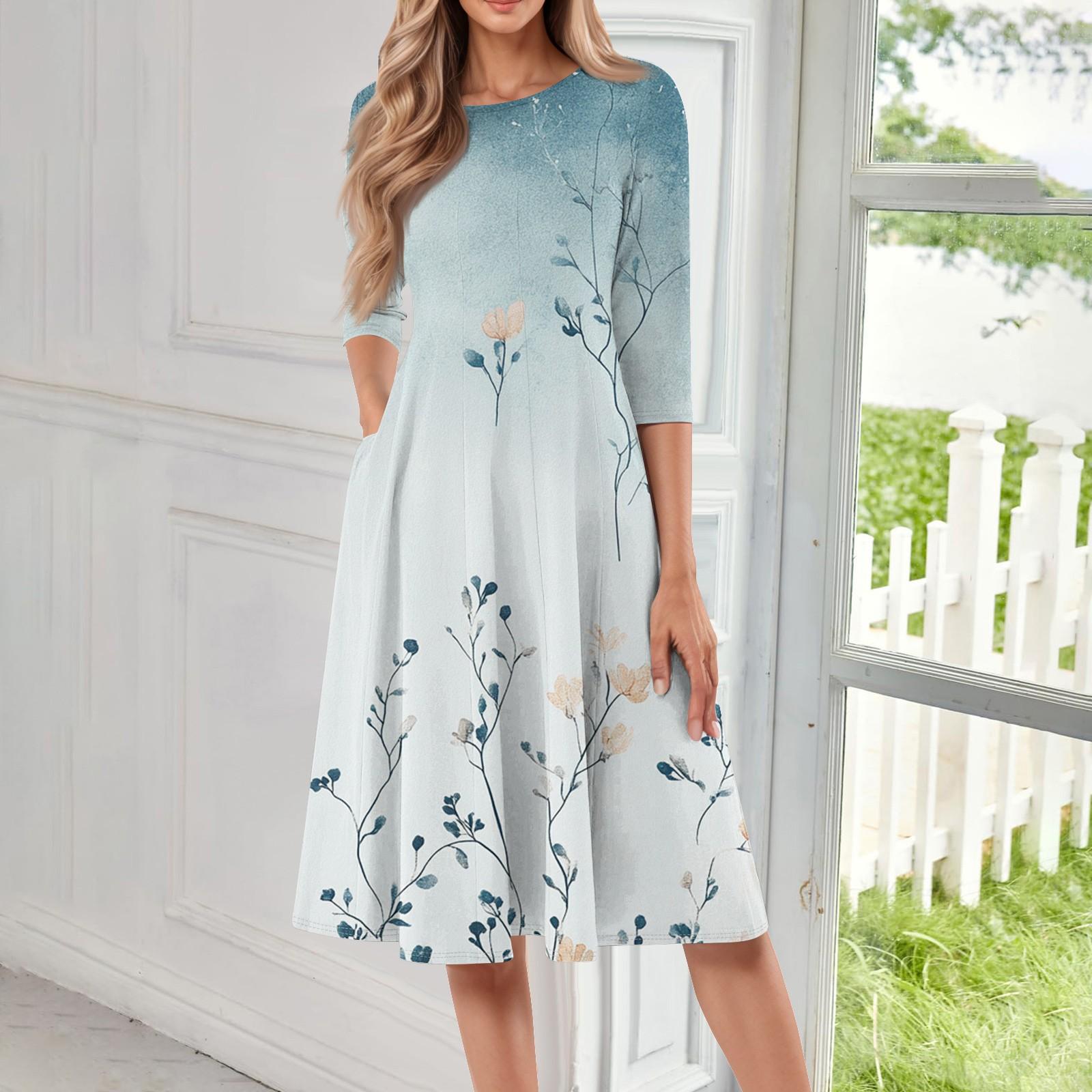 

Женское повседневное модное платье миди с круглым вырезом и рукавом три четверти XL белый