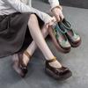 Fashion GKTINOO Retro Round Toe Thick Soled Shoes For Spring Summer 2025 New Genuine Leather Flower Women's Flat Platform Shoes