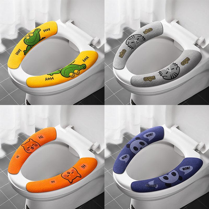Four Seasons Cartoon Electrostatic Toilet Seat Cushion - Warm, Thickened, Adhesive Pad