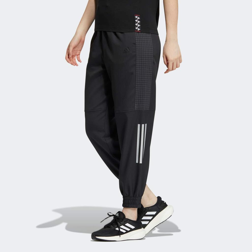 Adidas Logo Striped Print Elastic Waist Jogger Pants Women Bottoms Black HM7086