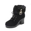 Women's Block Heeled Ankle Boots, Faux Pearl Decor Knit Stitching Booties, Fashion Winter Zipper High Heeled Boots