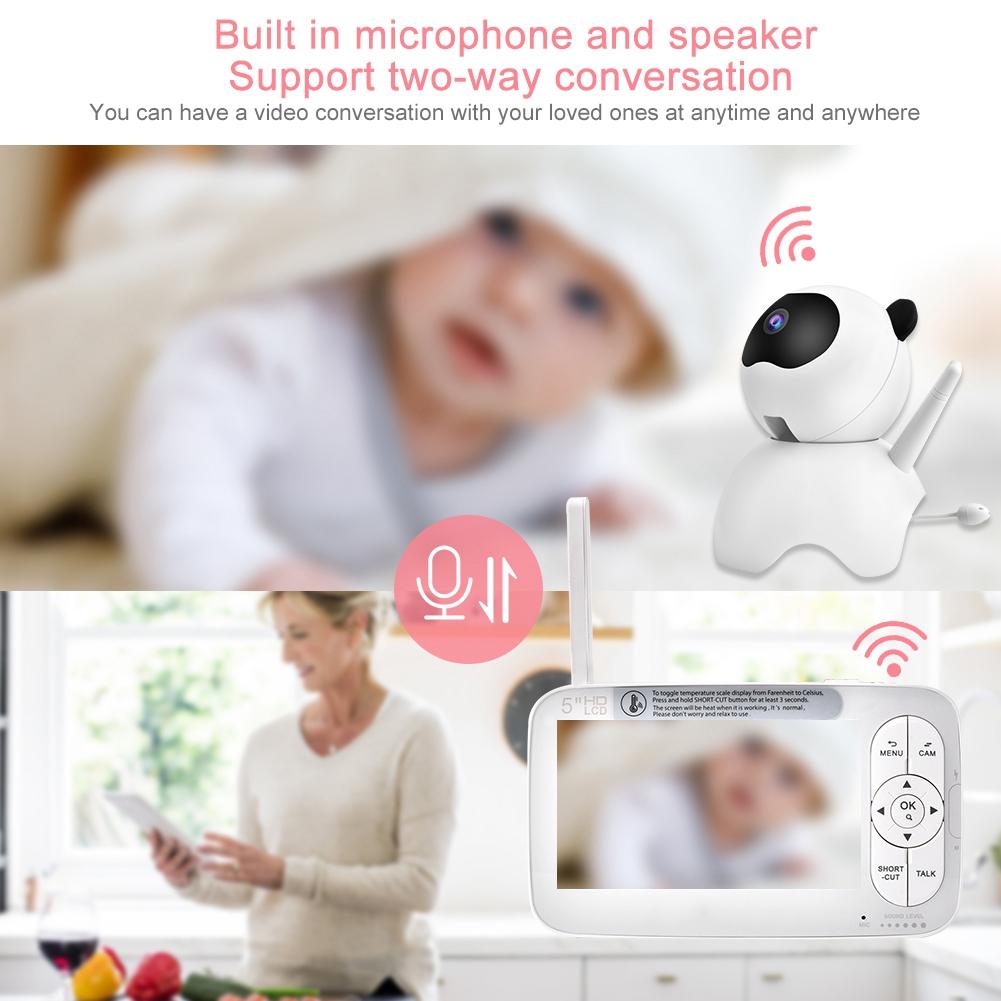 720P HD Wireless Digital Color Night Vision Baby Monitor with 5in LCD