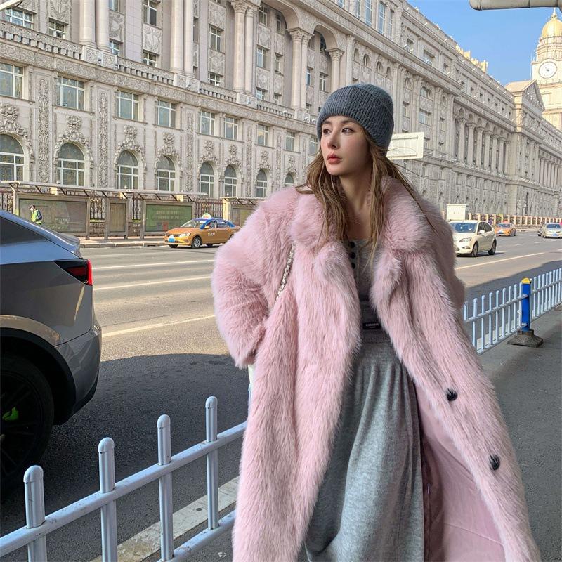 Toka Fur Coat Loose Imitation Fur Coat Women's Large Lapel Collar Long Autumn and Winter Fox Fur Coat