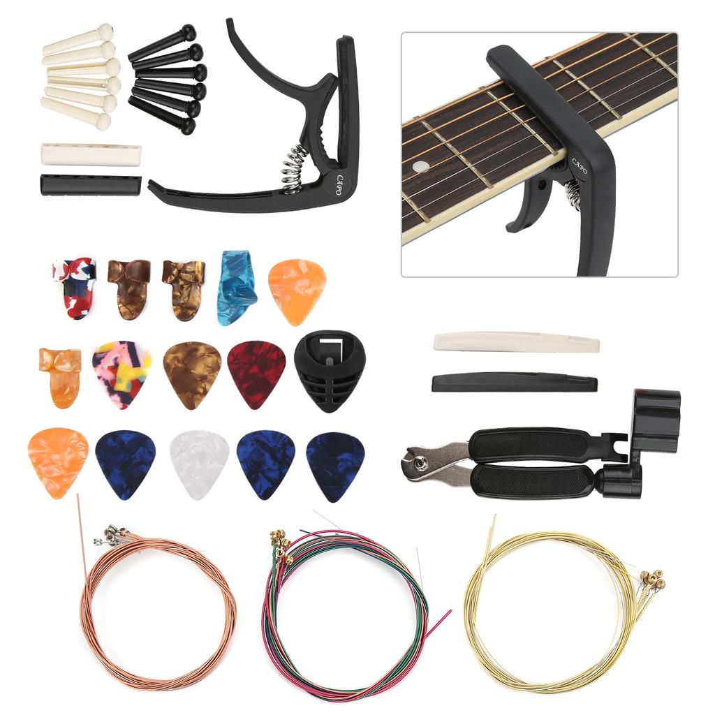 36PCS Set Guitar Strings Changing Accessories Including Capo Winder Cutter Thumb Pick Nut Bridge