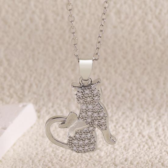 Cat Pendant Necklace Cubic Zirconia Cute Kitty Butterfly Necklace Animal Charm Jewelry Gift for Cat Lovers Women