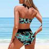 Women's Hanging Neck Style Swimsuit Butterfly Cashew Fruit Print Bikini Tankini Swimsuit