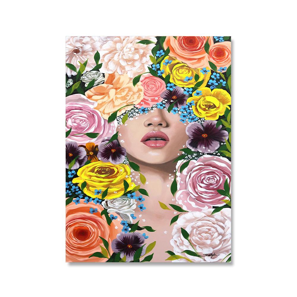 Mode Frauen Kopf Blume Wand Kunst Poster Abstrakte Kunstdrucke Sexy Mädchen Leinwand Malerei Moderne Bilder Wohnzimmer Wohnkultur