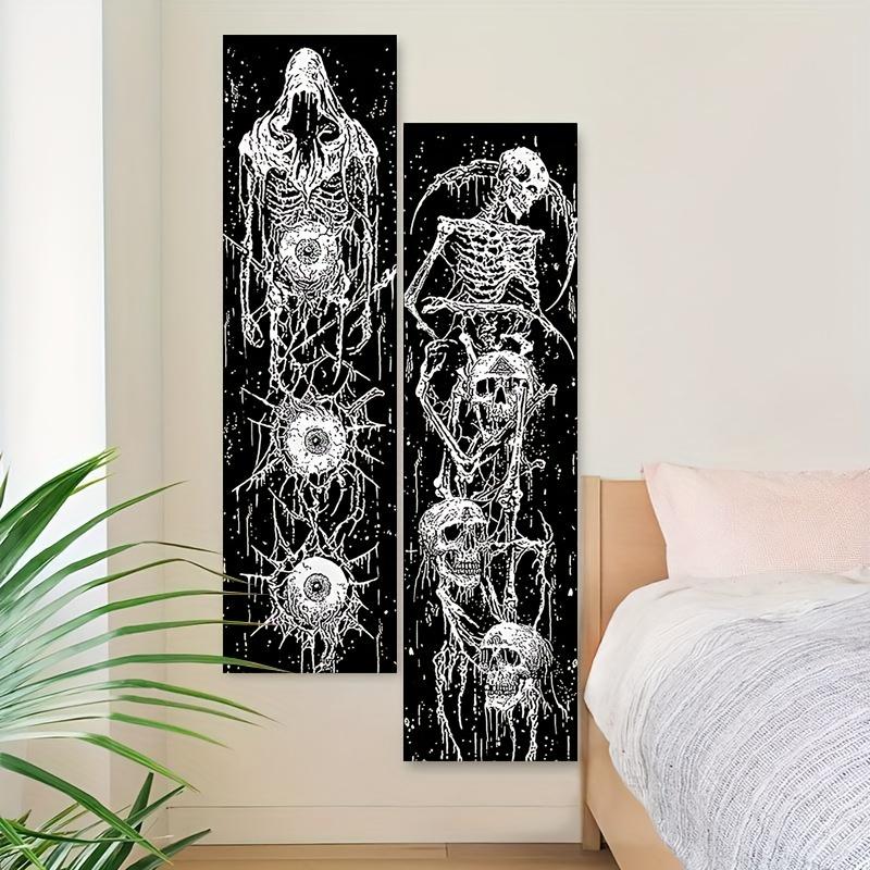 2 Stück/Set Skelett Wandteppich, Polyester Wandteppich, Wandbehang für Wohnzimmer Schlafzimmer Büro, Heimdekoration Raumdekoration Partydekoration,