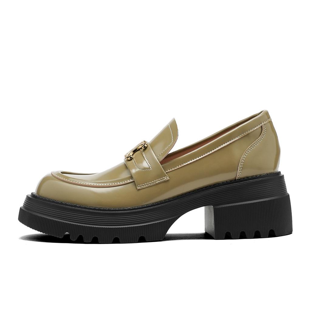 Cowhide Platform Loafers British Style Arc De Triomphe Small Leather Shoes Women's Thick Heel Heightening Shoes Black One-pedal Single Shoes Women