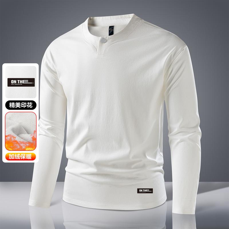 [Heavy Milan Cotton] Four In One Button Chinese Style Men's T-shirt Long Sleeve Spring and Autumn