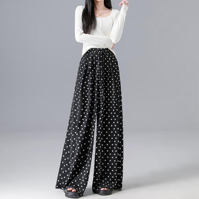 Demana Romantic Polka Dot Chiffon Wide-Leg Pants
