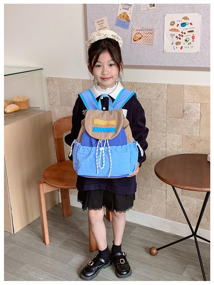 Kids' Lightweight Color Block Backpack: Large Capacity Kindergarten Bag with Drawstring for Boys and Girls