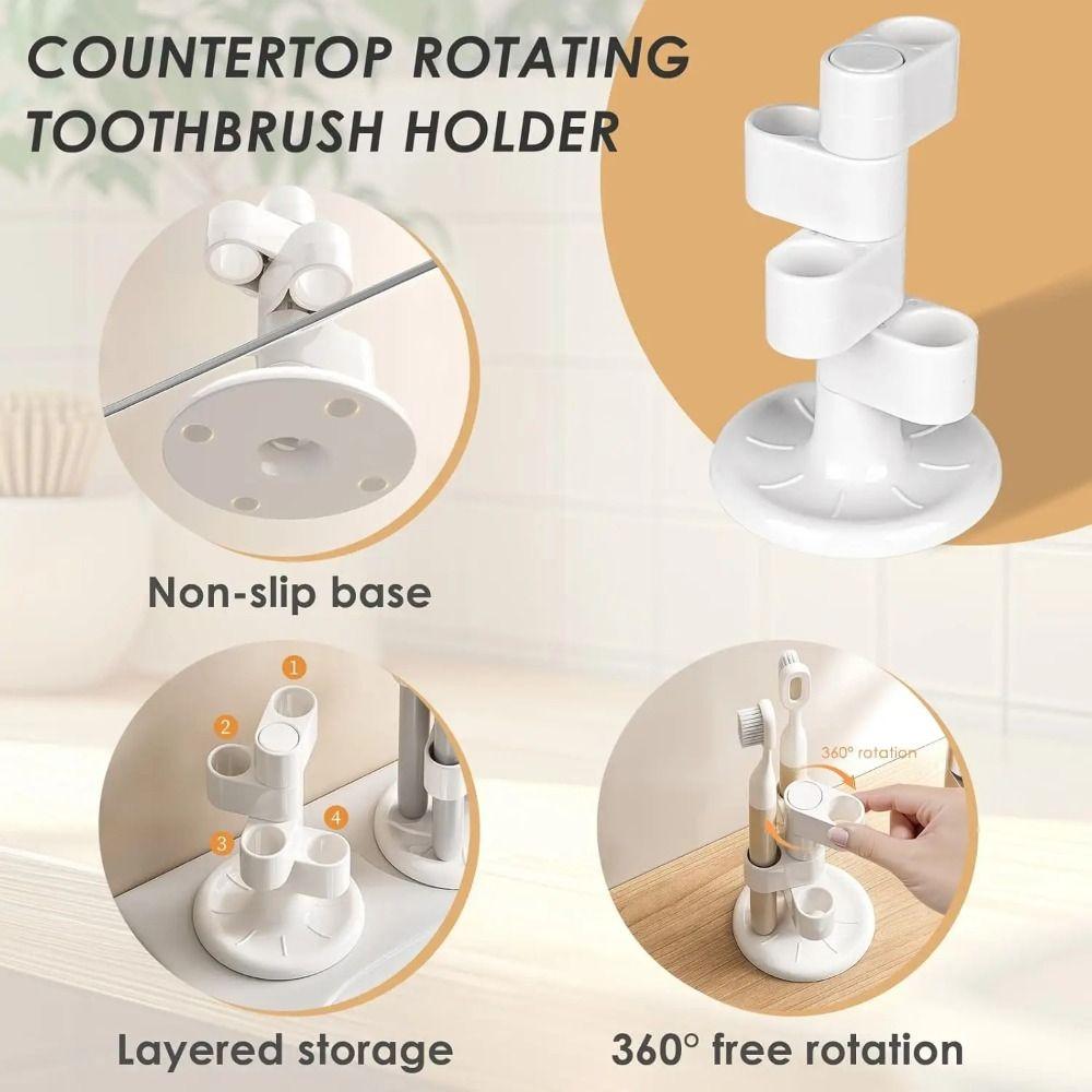 2Pcs 4 Holes Rotating Toothbrush Holder Funny Toothbrush Storage Rack  Office/School Supplies