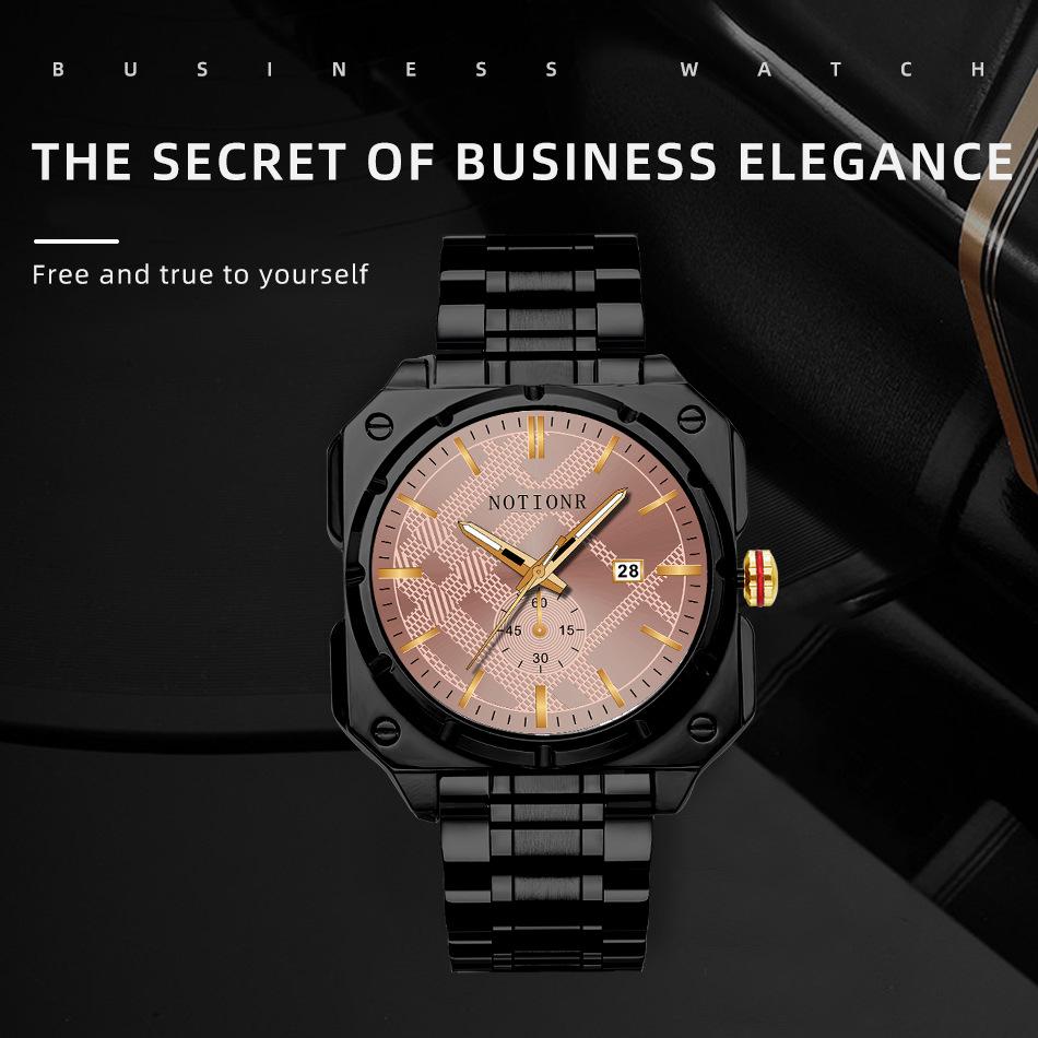Men's Fashion Watch Square Watch Stainless Steel Quartz Watch Business Watch Simple watch Calendar Watch