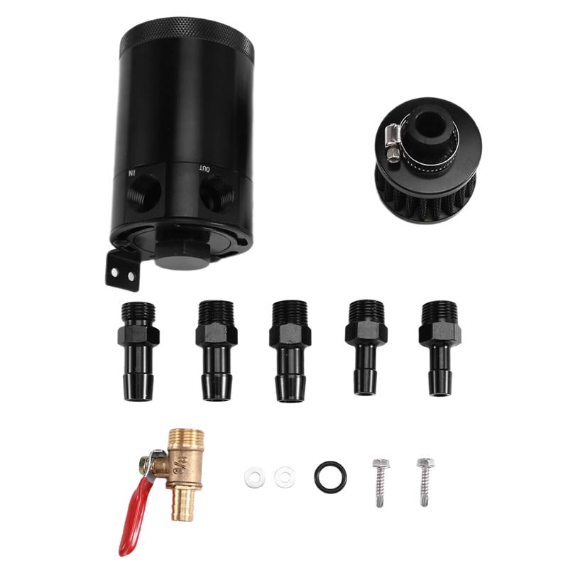 

L10A Universal Car Oil Catch Can Baffled Reservoir Tank Separator 2 Port Fluid Filter Cylinder Breather чорний