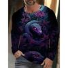 Spring and Autumn Round Neck 3D Snake Pattern Printed Top Fashionable Casual Long Sleeved Men's T-shirts