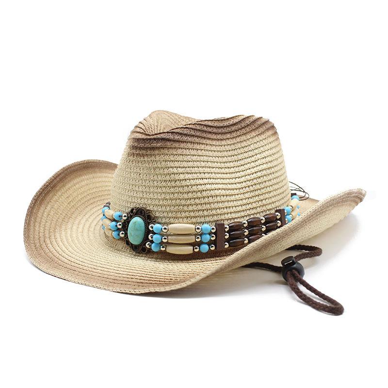 Ethnic Style Cowboy Sun Hat With Wide Brim Breathable Straw Summer Sun Protection For Men Women