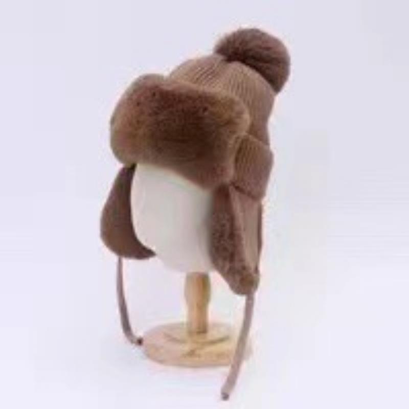 

Winter Wool Ball Knitted Wool Ear Protection Hat for Women Thickened Cold Proof Plush Lei Feng Hat Warm Winter Hat Ski Hat one size