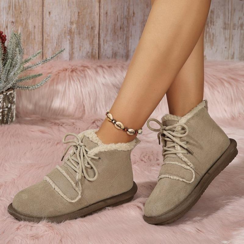 Winter new platform fleece thickened snow boots for women plus size warm lace-up boots and cotton shoes for women
