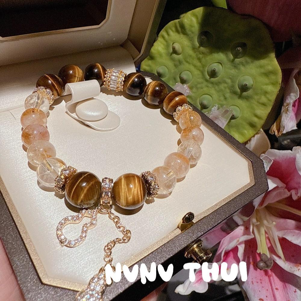 Jinba Combination, Natural Yellow Tower Crystal Tiger Eye Citrine Bracelet, New Chinese Tiger Eye Stone Small Waist Crystal Bracelet.