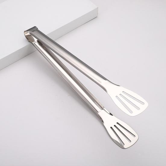 Stainless Steel Food Tongs Heat-Resistant Serving Tongs for BBQ Buffet Non-Slip Handle Food Clamp with Oil-Draining Holes