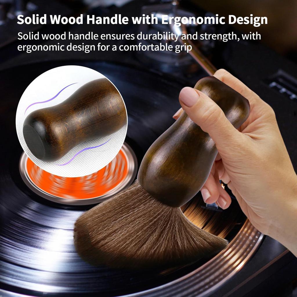 Cleaning Brush for LP Vinyl Record Super Soft Brush Wooden Handle&Carbon Fiber Bristles Anti-static