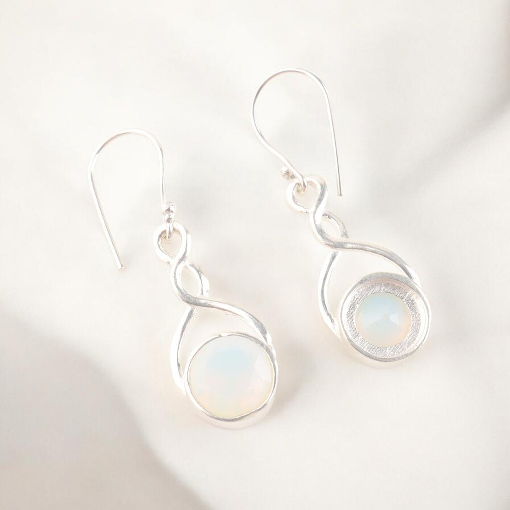 Natural Milky Opal 925 Solid Sterling Silver Handmade Earrings For Women's 1.68" CE-15-14