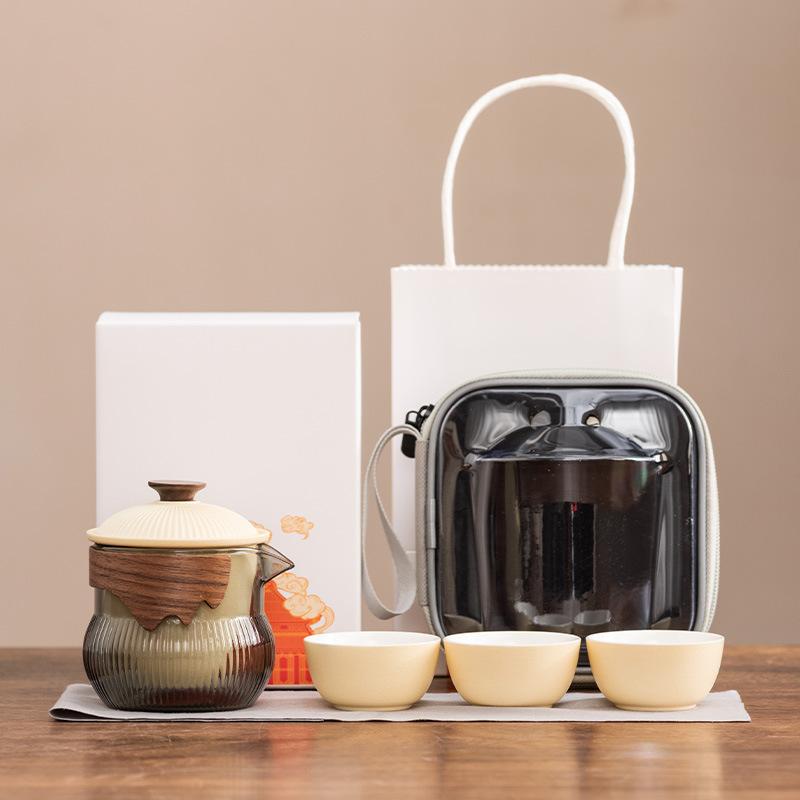 

Creative Forbidden City suet jade porcelain travel tea set teacup set one pot three cups tea can business gift box hardcover