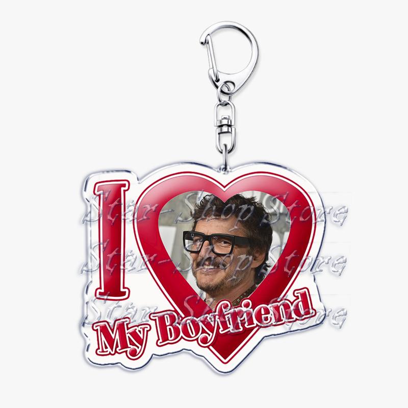 Hot Pedro Pascal I Love My Boyfriend Heart Keychain for Women Accessories Key Chain Ring Keychains Jewelry Fans Gifts