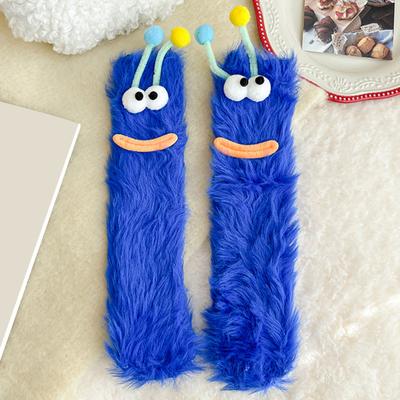 1 Pair Cartoon Socks Funny Expression Decoration Animal Big Eyes Thick Fuzzy Plush Warmth Retention Fall Winter Floor Socks Holiday Gift